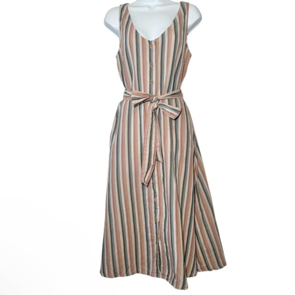 PACT Women’s Stucco Vertical Stripe Harbour Organic Cotton Midi Dress-Medium